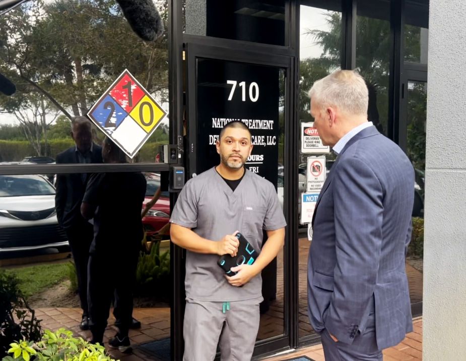 Chris Hansen interviews bluechew employee outside office