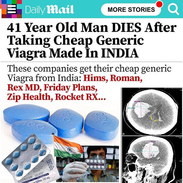 Daily Mail - 41 year old man dies after taking cheap generic Viagra made in India