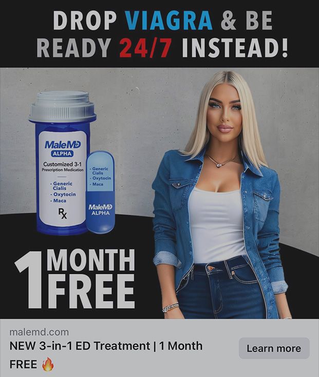 MaleMD Facebook Ad. using fake A.I. generated girl