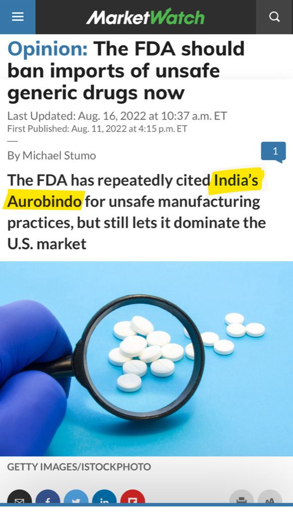 marketwatch the FDA should ban imports of unsafe generic drugs now