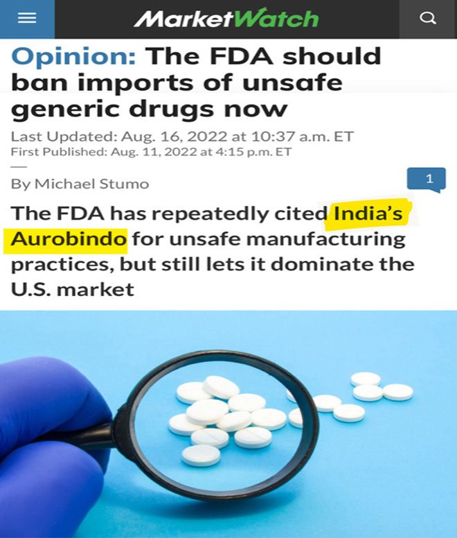 marketwatch - the FDA should ban imports of unsafe generic drugs