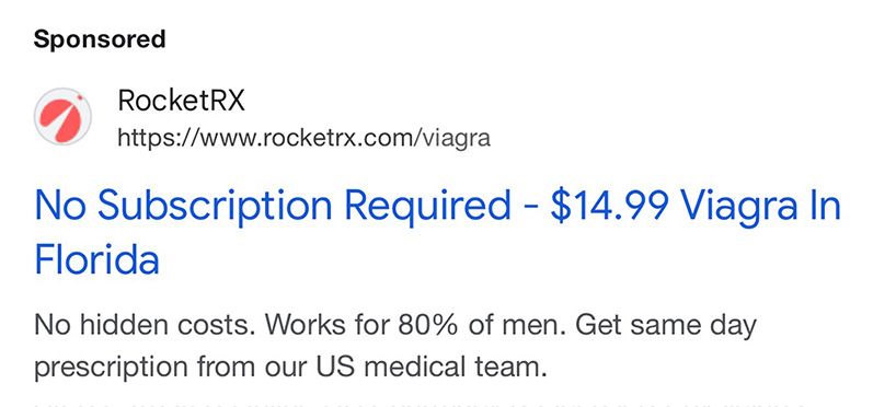 RocketRx viagra ad.