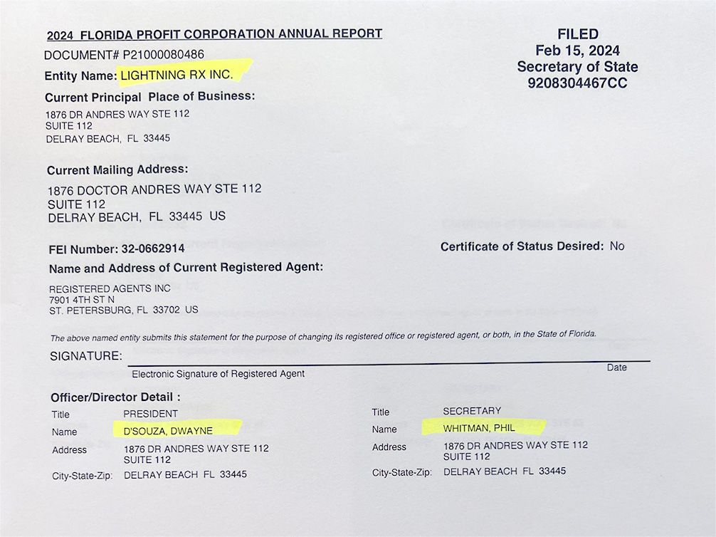 RocketRx Florida profit document