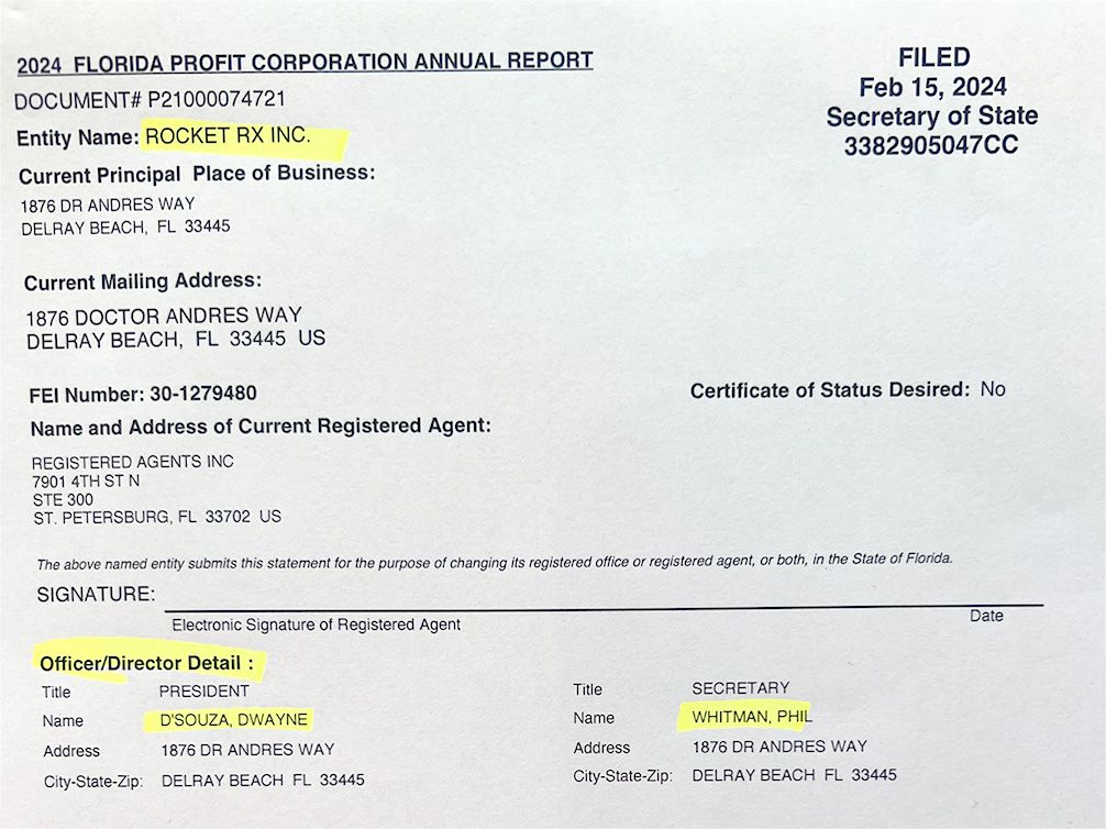 RocketRx Florida profit document