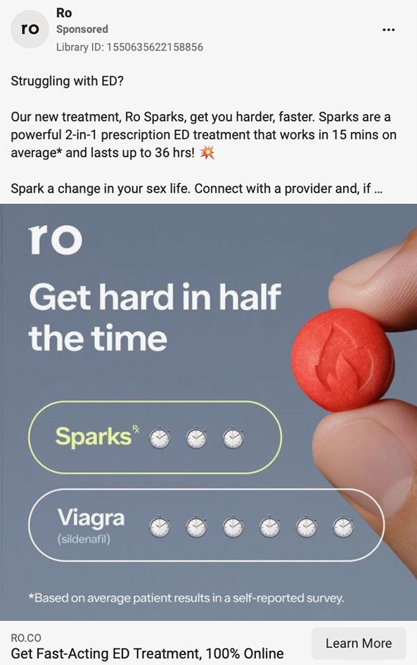 Roman Facebook ad. - get hard in half the time