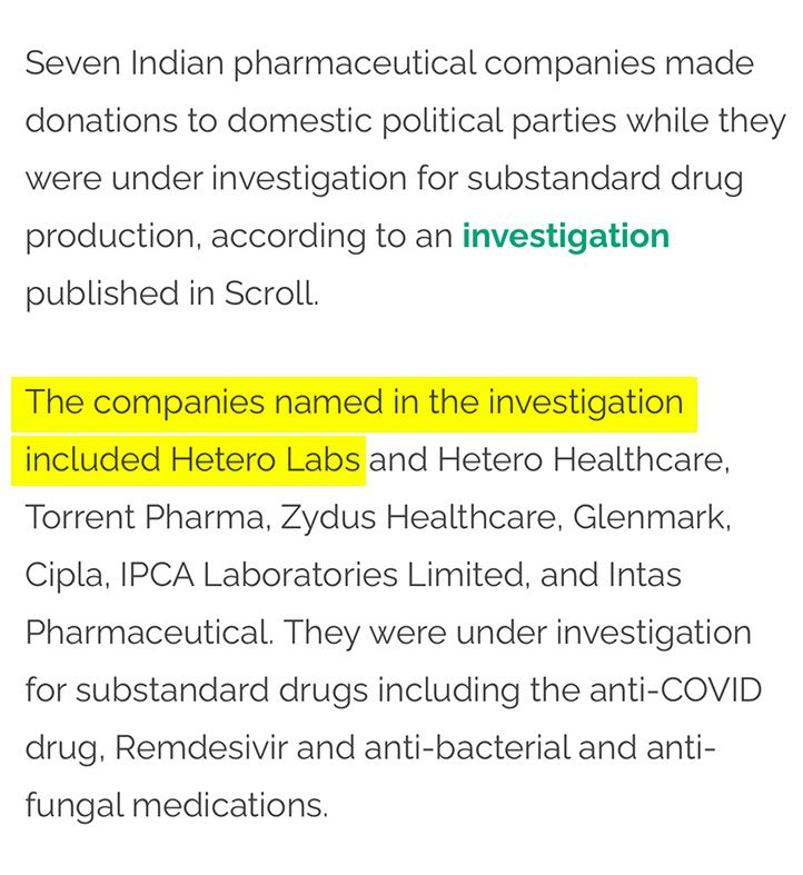 Roman article - Indian pharma companies under investigation for poor drug quality donate millions to political parties