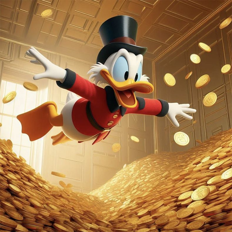 Scrooge McDuck - jumping into a sea of gold