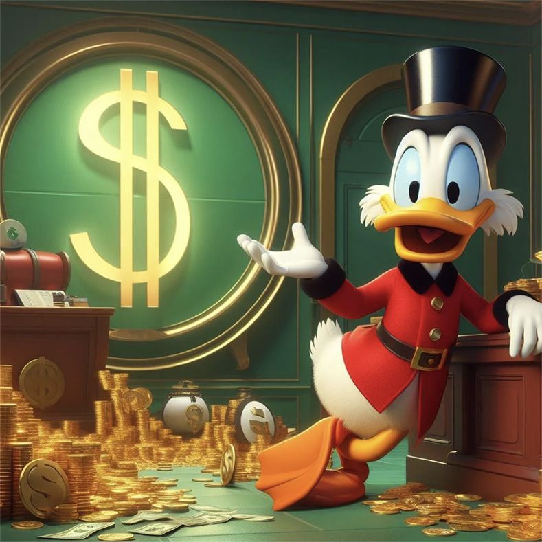 Scrooge McDuck - standing in a money vault