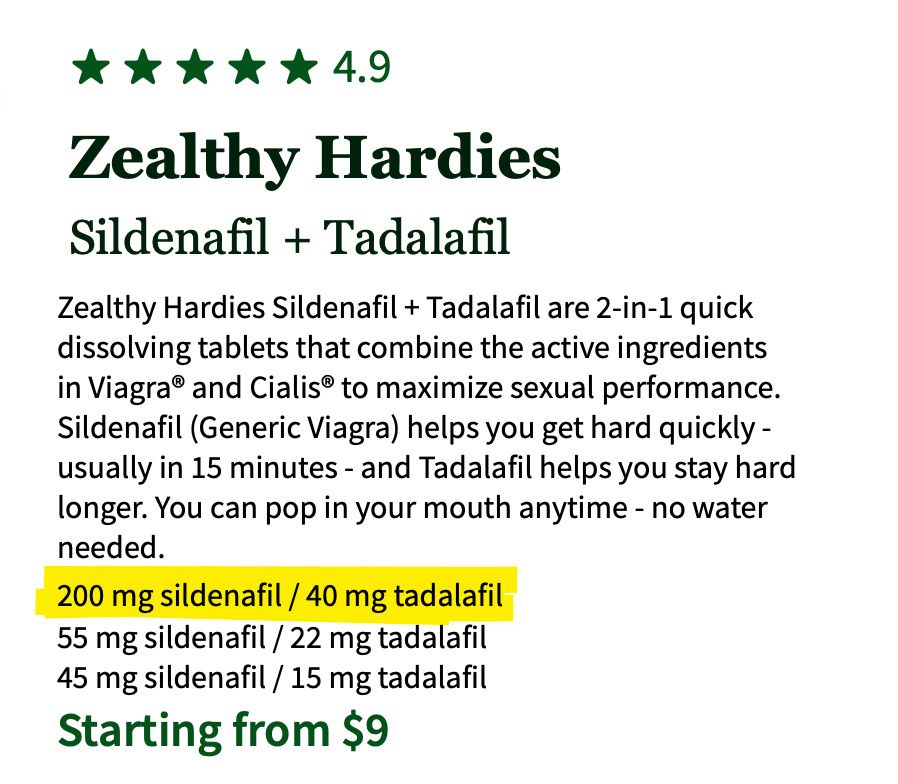 Zealthy Hardies - Sildenafil & Tadalafil dosage